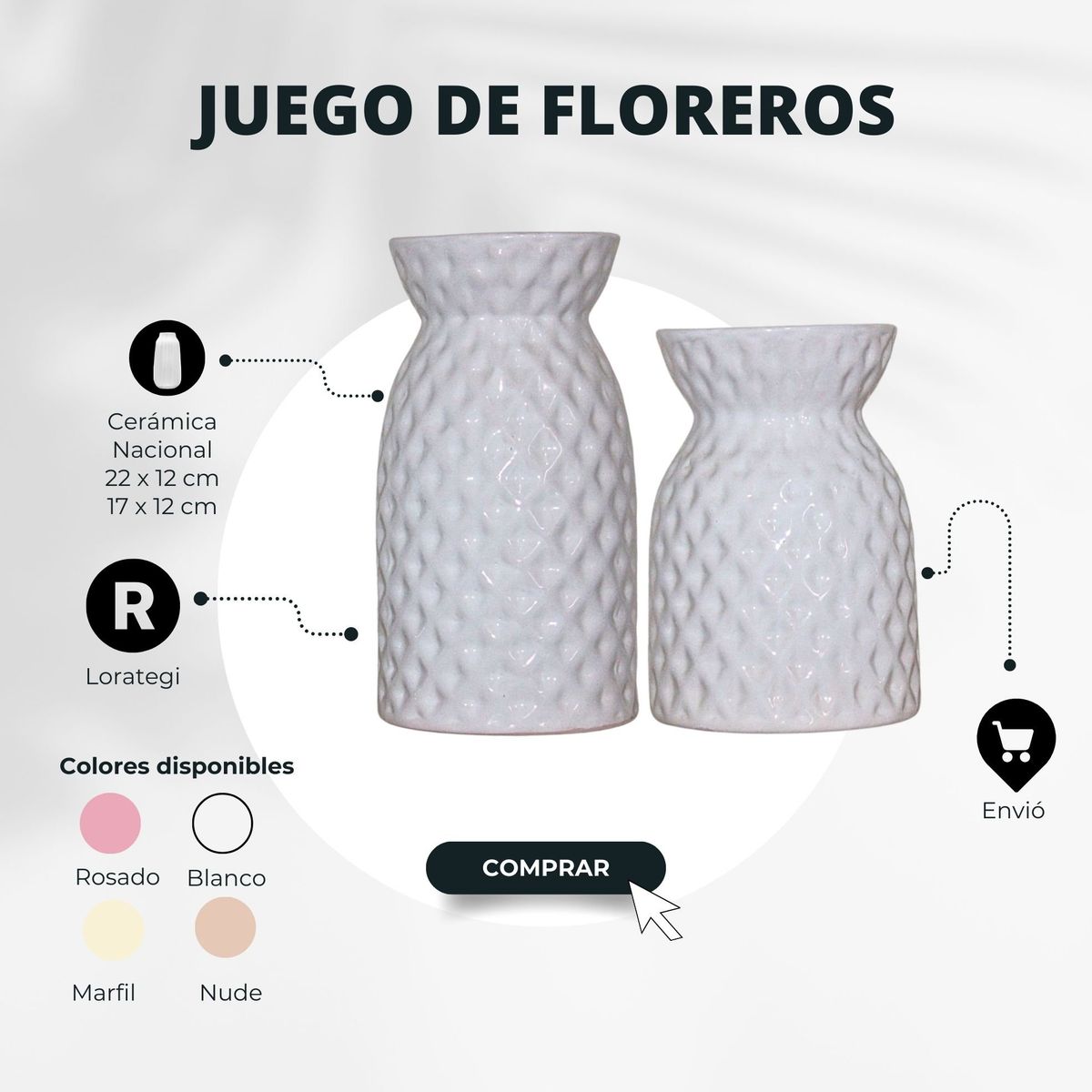 GENERICO - Juego 2 Floreros Jarrones Home de Cerámica Nacional 22 x 13 / 17 x 12