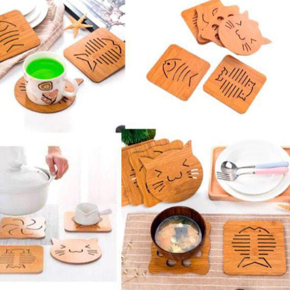 GENERICO - Pack de 3 posavasos, ollas de bambu multifuncional