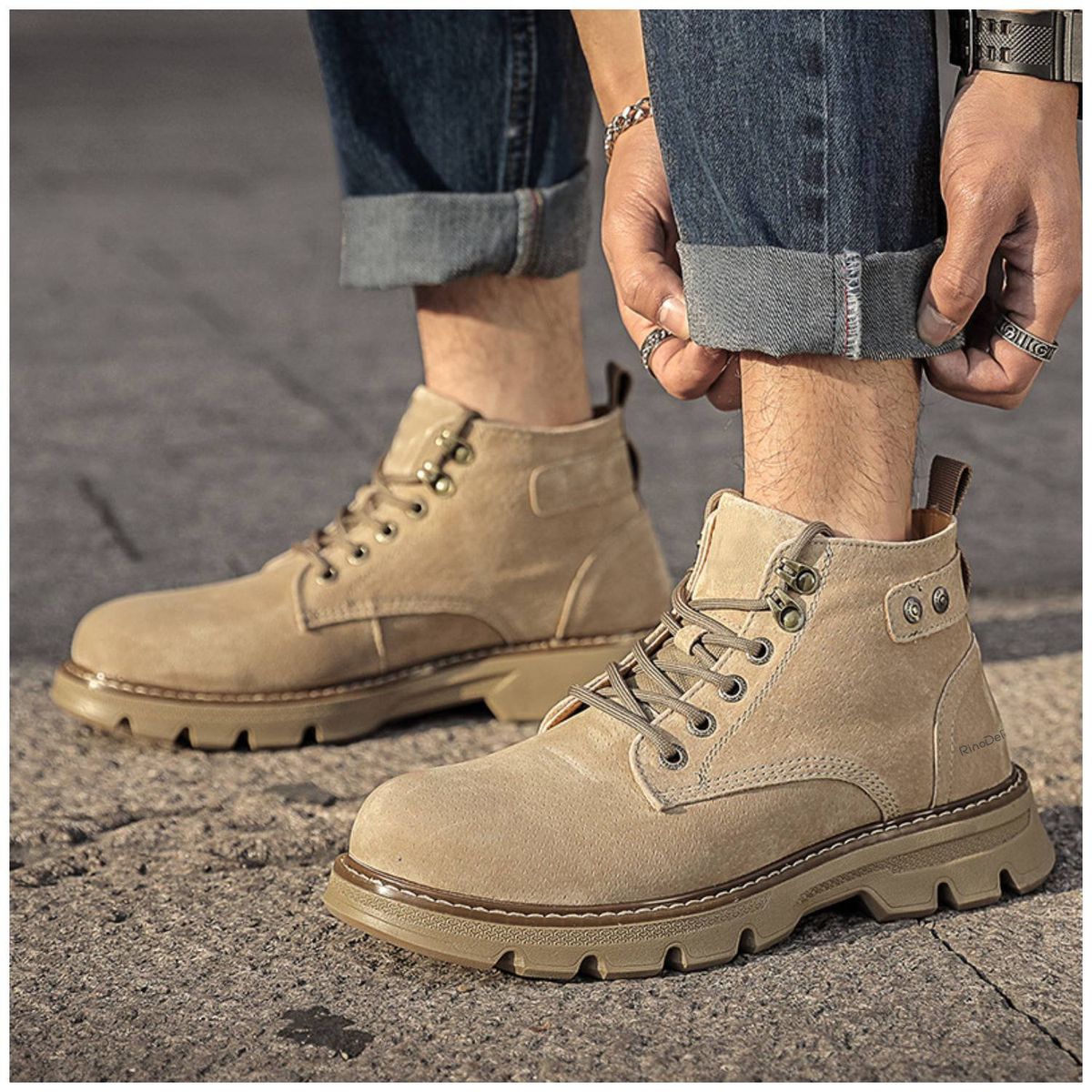 RINODERINA - Botines Casuales Cuero Zapatos Para Hombre Cosidos A Mano