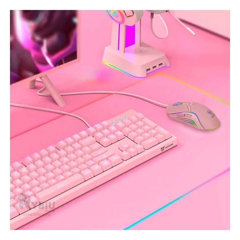 GENERICO - Mouse Gamer Profesional con Botones Rosado Y+Regalo Stickers