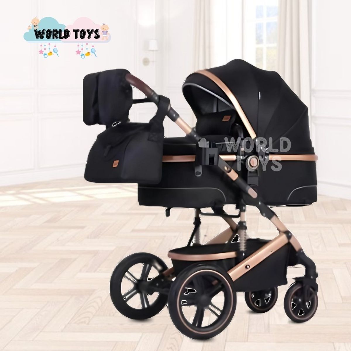KIDDO - Coche Moisés de Lujo «SPLENDOR» Con Portabebé Black