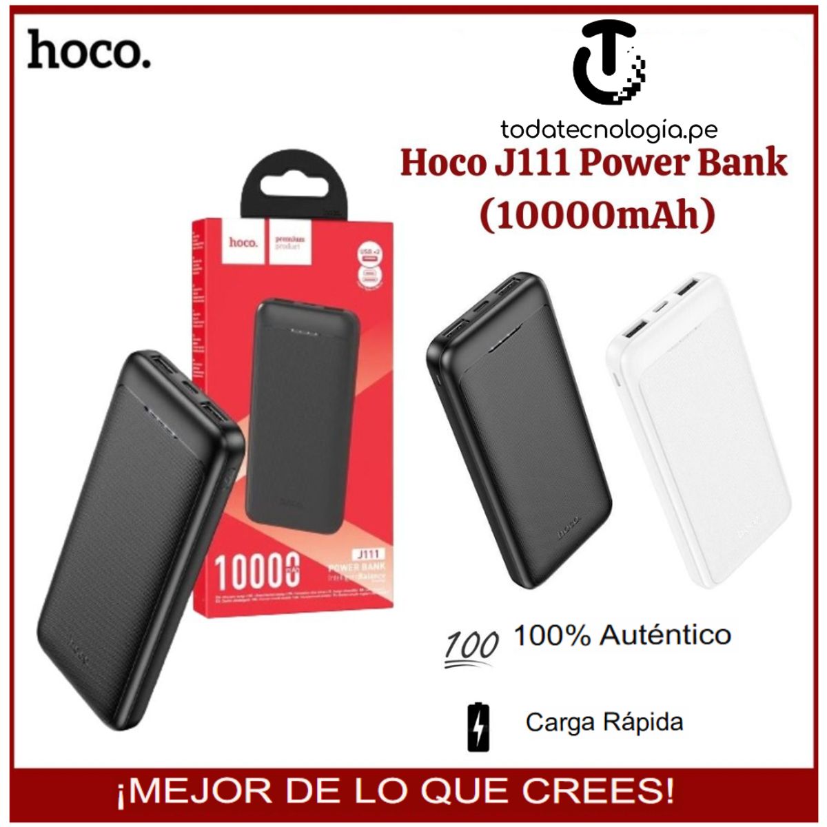 HOCO - Power Bank HOCO10,000 mAh Cargador Bateria Portátil  HOCO J111