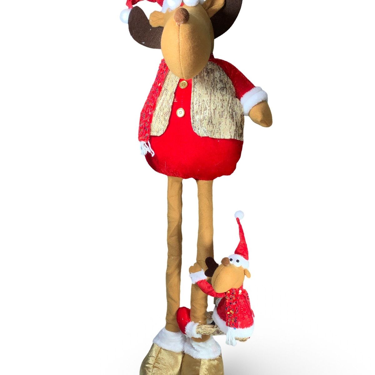 GENERICO - Patilargo Reno navideño de 1 Metro con Hijito Musical y Luces LED