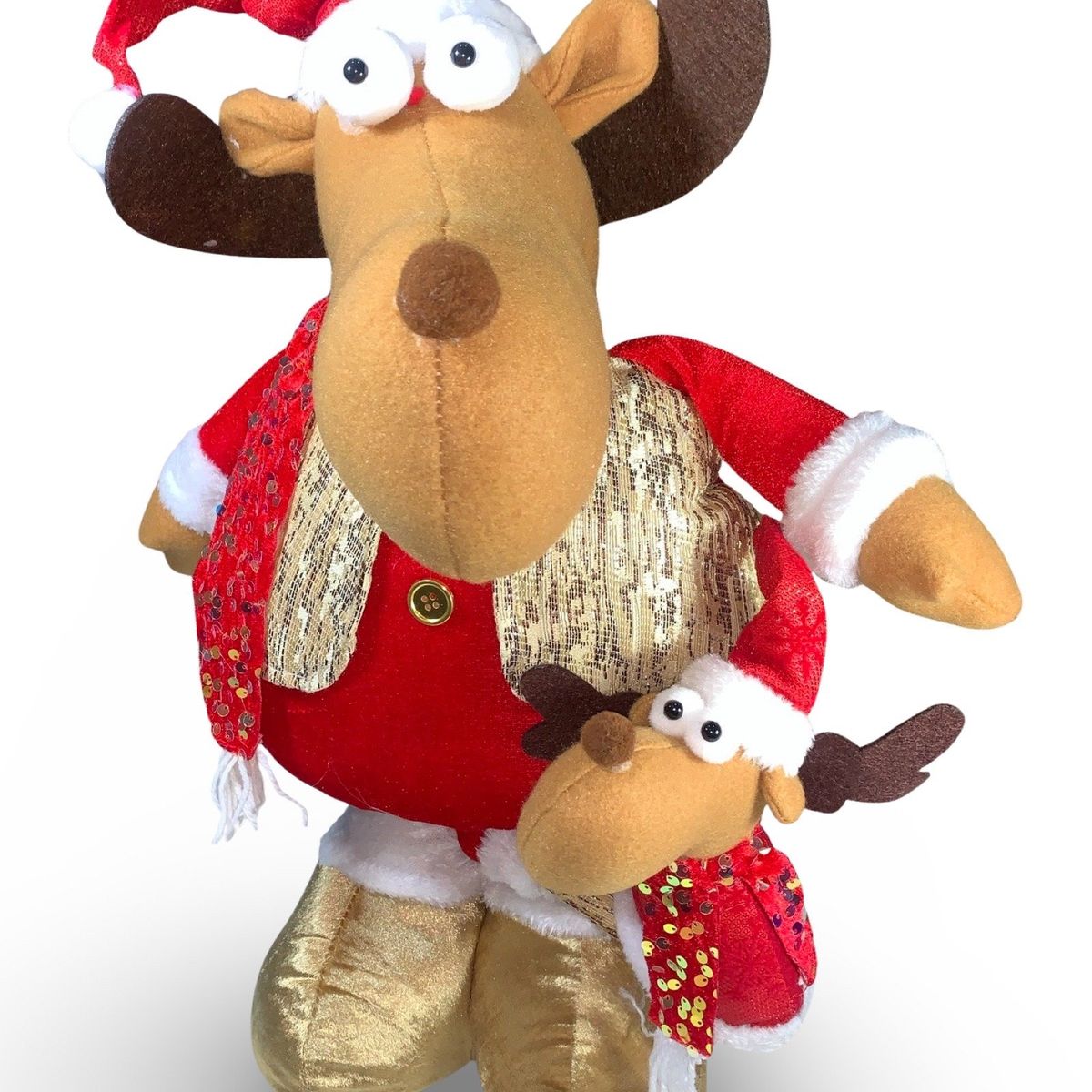 GENERICO - Patilargo Reno navideño de 1 Metro con Hijito Musical y Luces LED