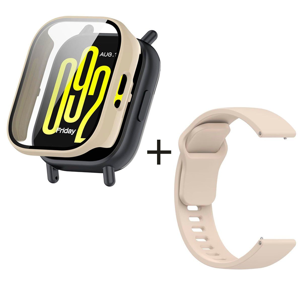 GENERICO - Bumper con Vidrio Beige + Correa para Redmi Watch 5 Active Beige