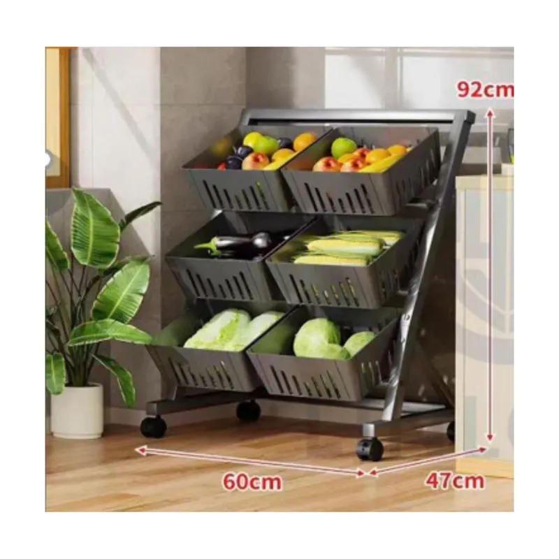 GENERICO - CESTO VERDULERO DE 3 NIVELES CON 6 COMPARTIMIENTOS COLOR NEGRO