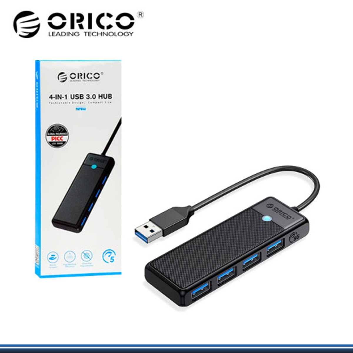 ORICO - Adaptador USB HUB 3.0 4 EN 1 PAPW4A-U3 ORICO