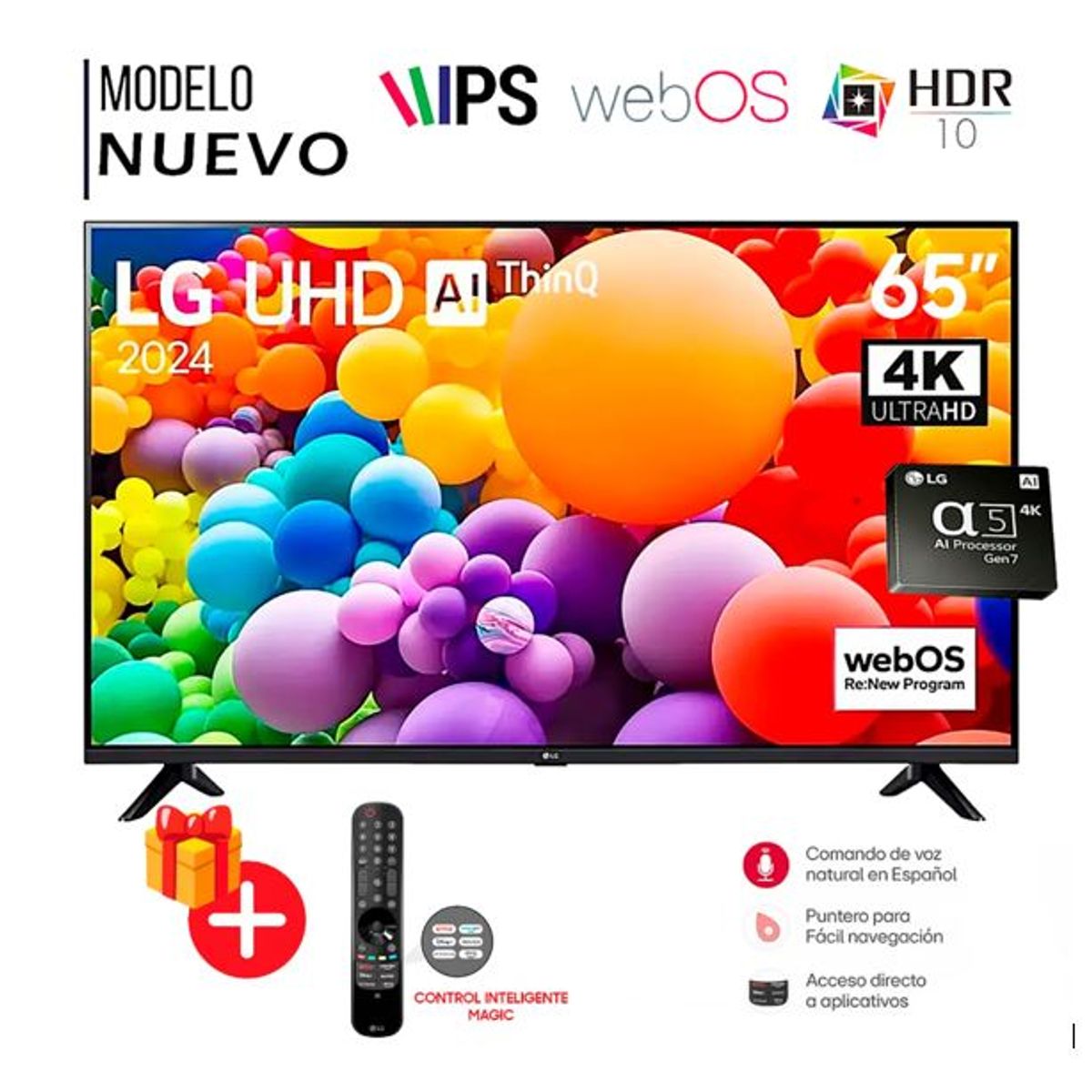 LG - Televisor LG 65" Smart Tv 4K UHD Thinq Ai 65UT7300 Modelo 2024