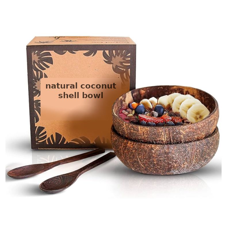 GENERICO - Cuenco Plato Coco Natural Set 2 Vajilla + Cubiertos En Caja