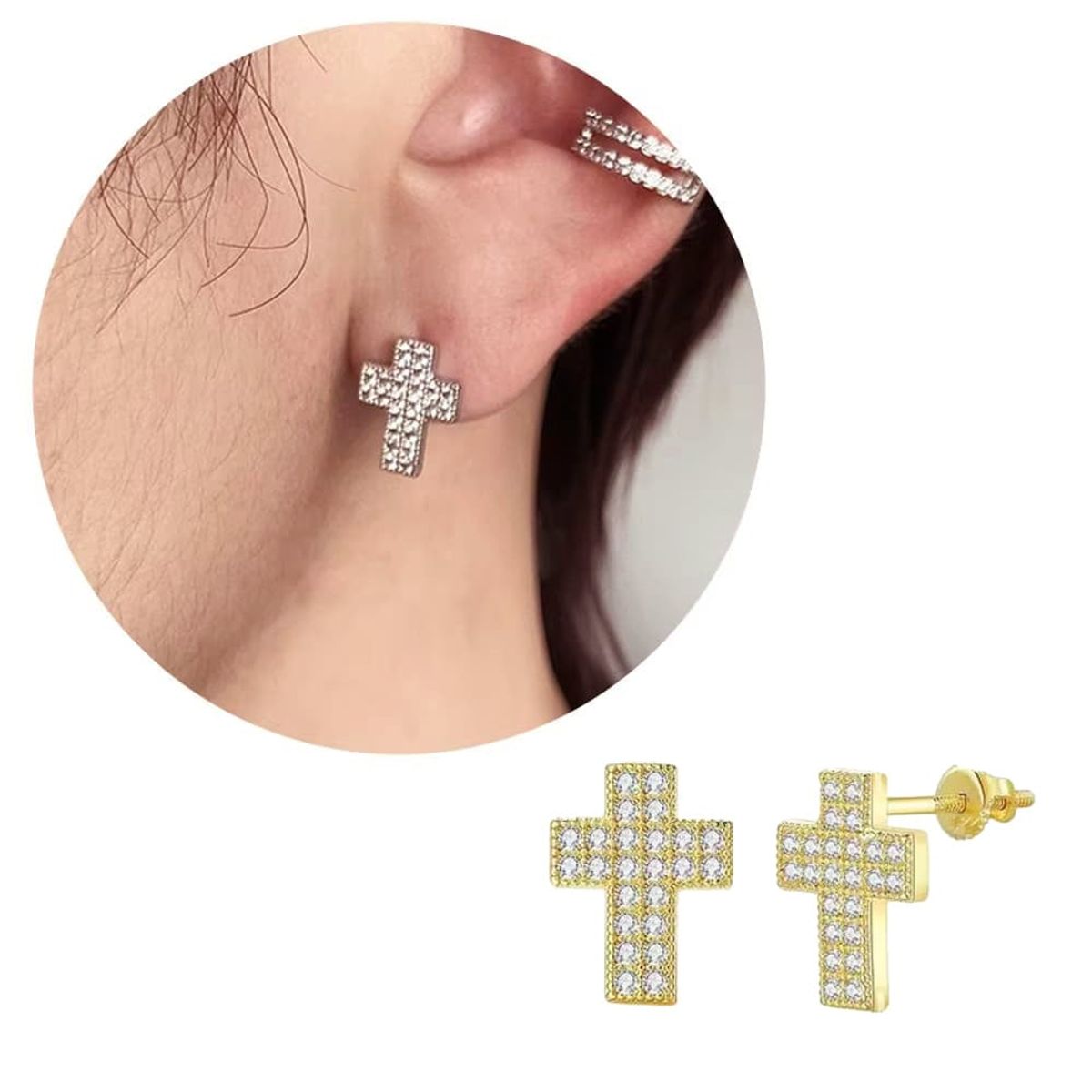 LA TIENDA 88 JOYAS Y ACCESORIOS - La Tienda 88 - Aretes Unisex Hombre Cruz Hip Hop - Amarillo