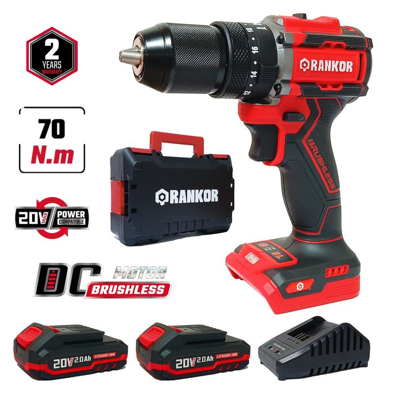 RANKOR - Taladro Percutor Industrial 1 / 2" Rankor RLID20001 20V 70Nm Brushless