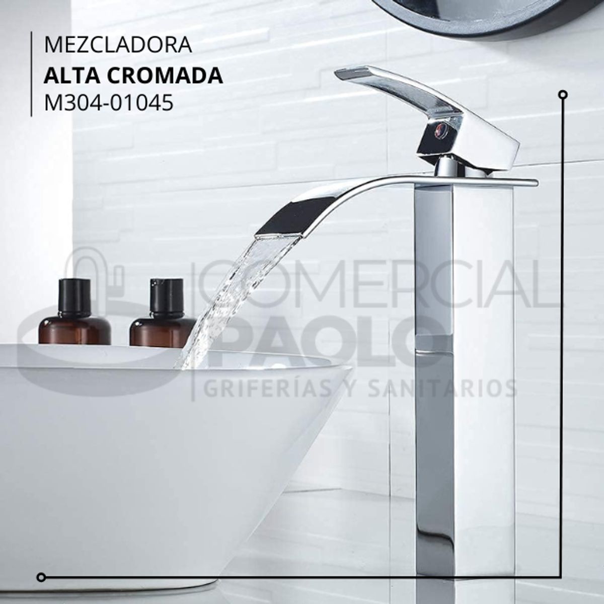 GENERICO - MEZCLADORA DE LAVATORIO ALTO CROMADO M304-01045