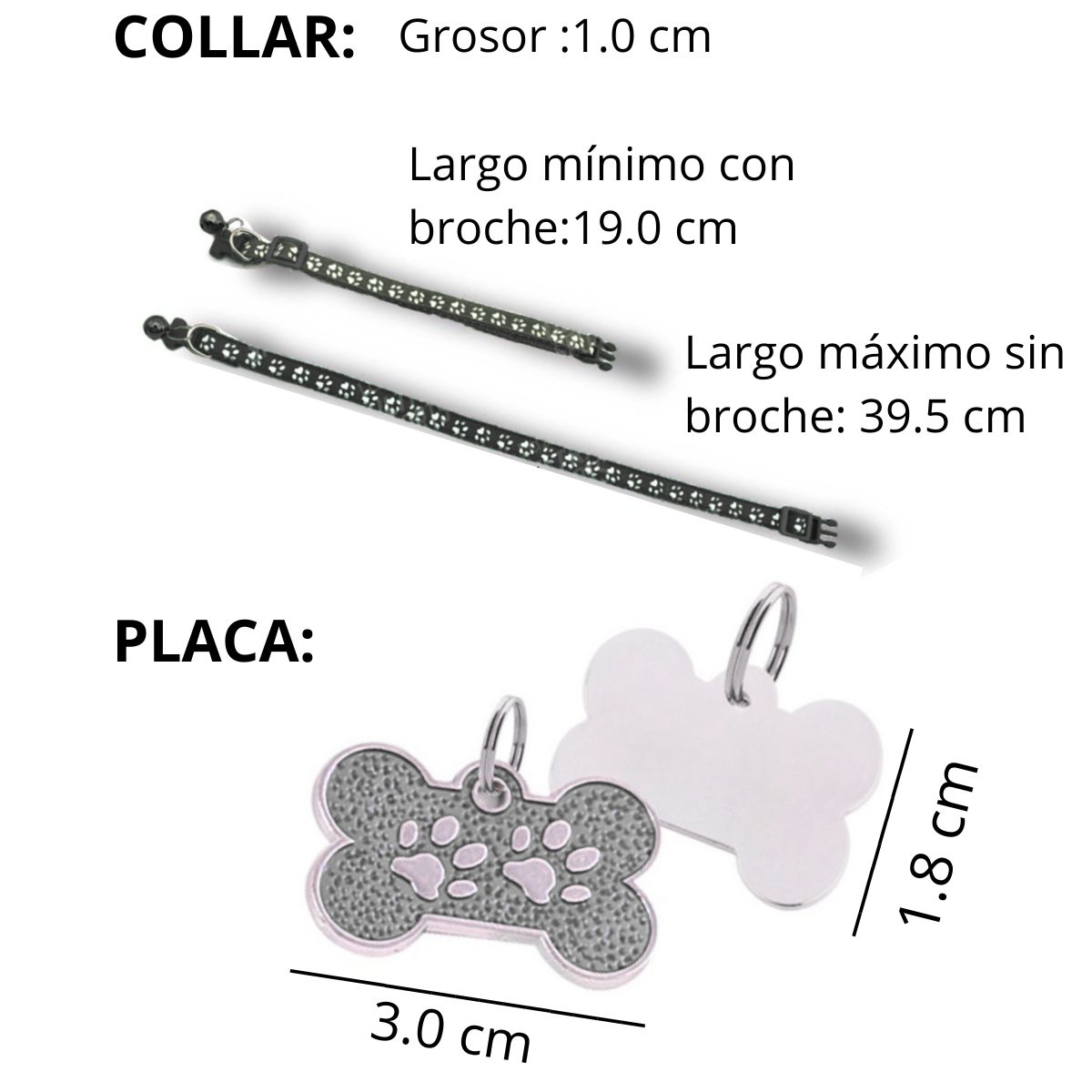 GENERICO - PLACA Y COLLAR PARA MASCOTAS CON CASCABEL - CELESTE Y DORADO