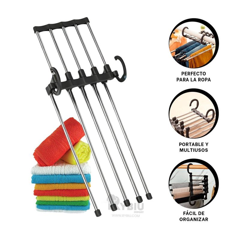 RYBIU IMPORT - Ganchos para 5 Pantalones Portatil en Negro Y+Gift Stickers