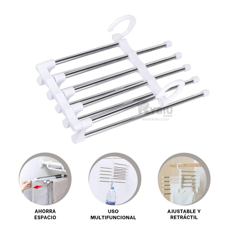 RYBIU IMPORT - Colgador Diseño 5 en 1 en Blanco Y+Regalo Ligas para Peinar