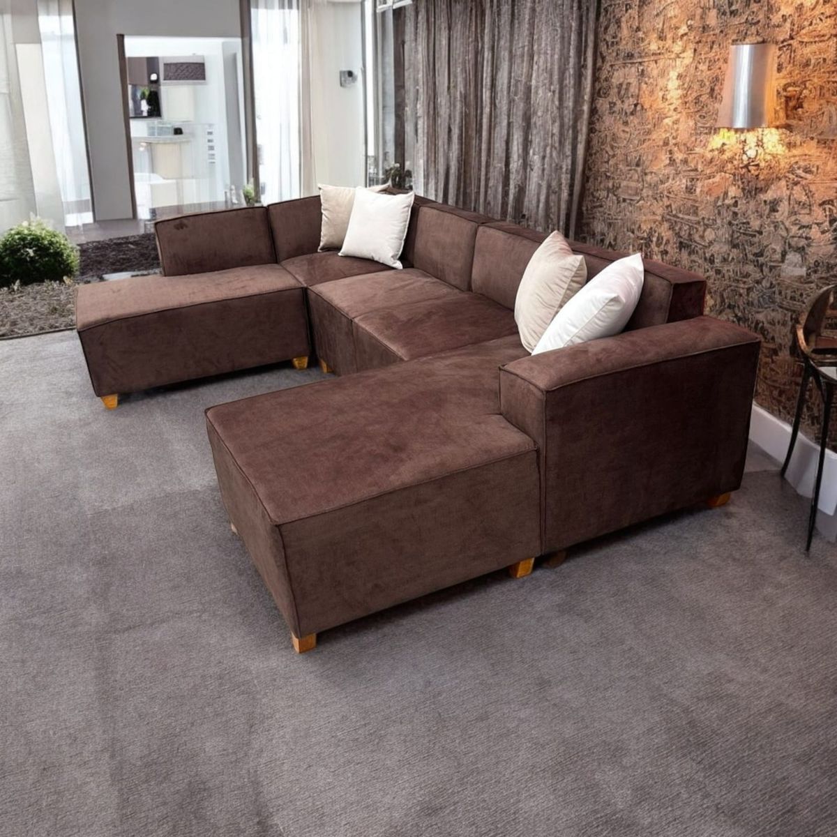 AMOBLART - SECCIONAL PANORAMICO LUJO 5 PIEZAS COLOR MARRON