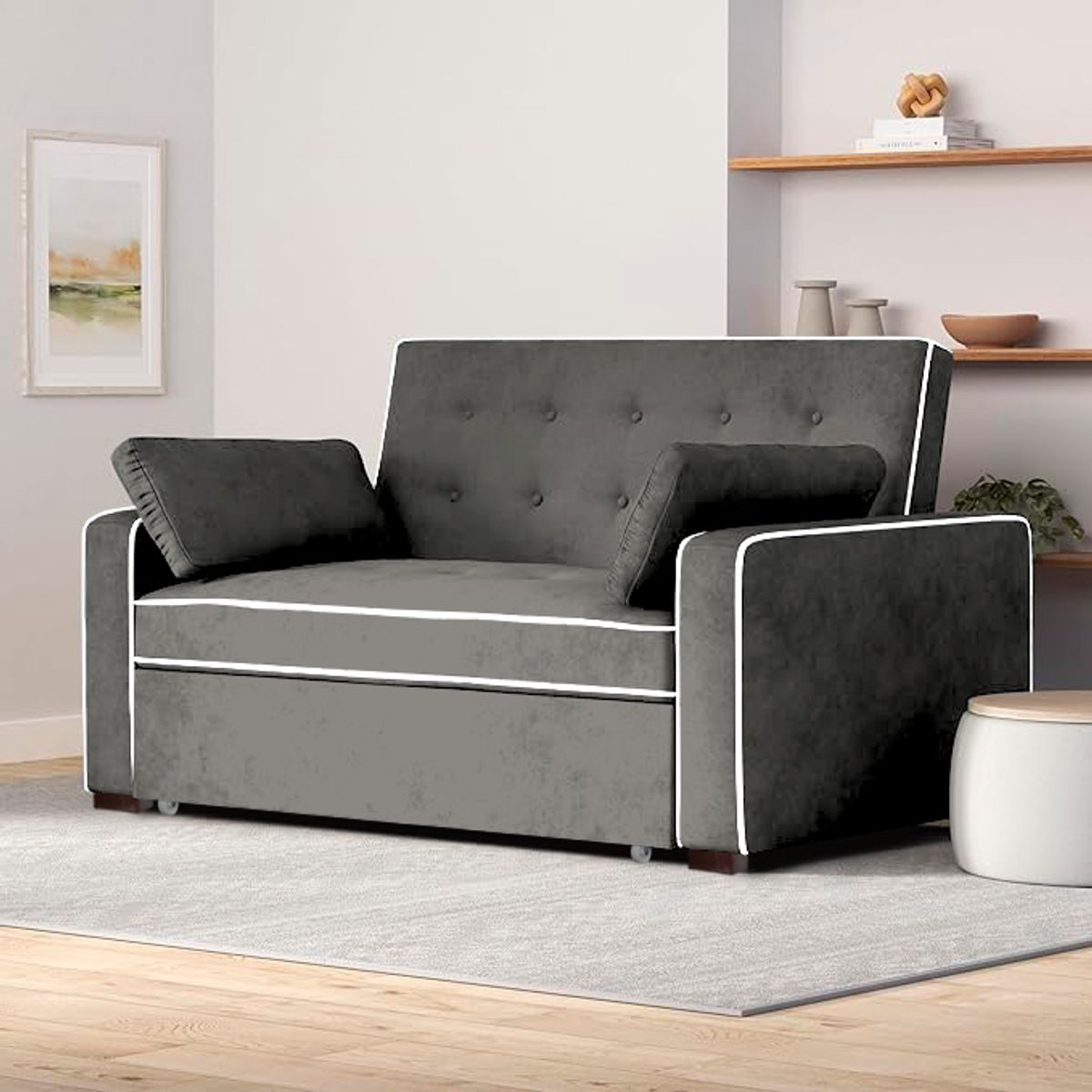 BARAKA HOME - Sofá Cama Hisar con 2 Almohadas 2 Plz - Gris Oscuro