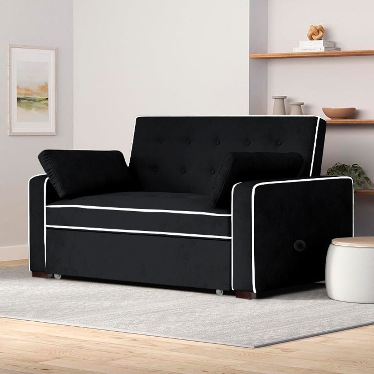 BARAKA HOME - Sofá Cama Hisar con 2 Almohadas 2 Plz - Negro