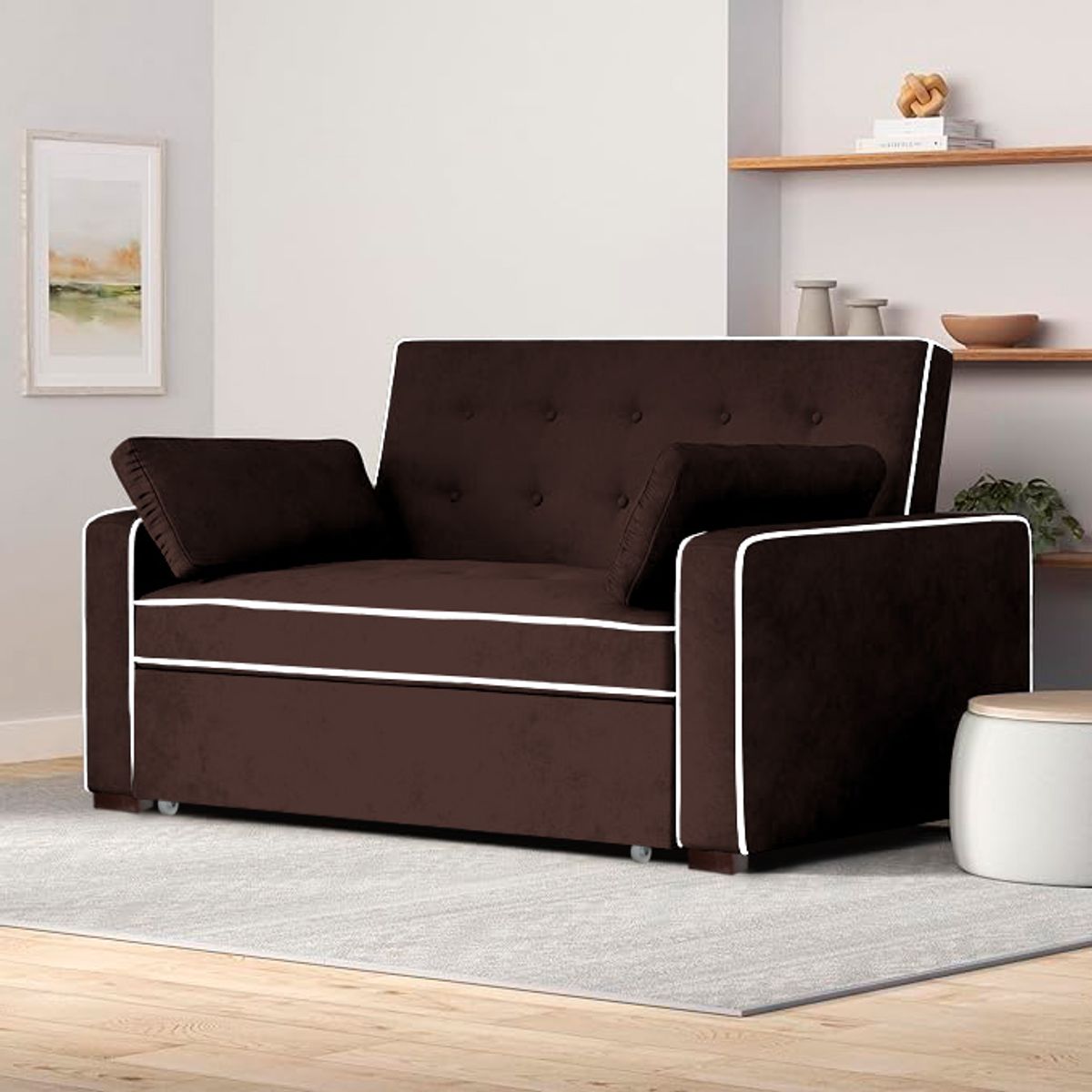 BARAKA HOME - Sofá Cama Hisar con 2 Almohadas 2 Plz - Chocolate