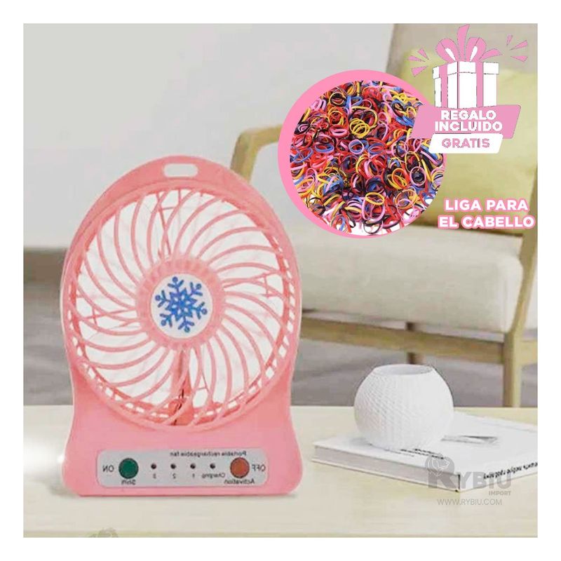 GENERICO - Ventiladora Versatil de Mano Rosado Y+Ligas de Regalo