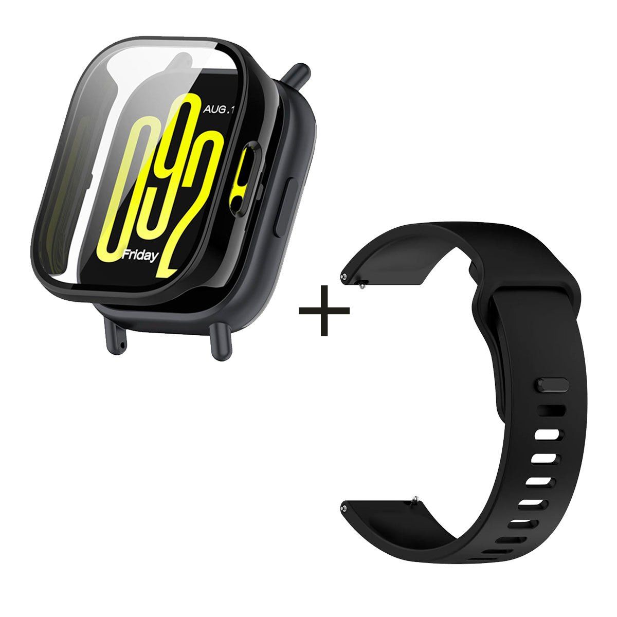 GENERICO - Bumper con Vidrio Negro + Correa para Redmi Watch 5 Active Negro