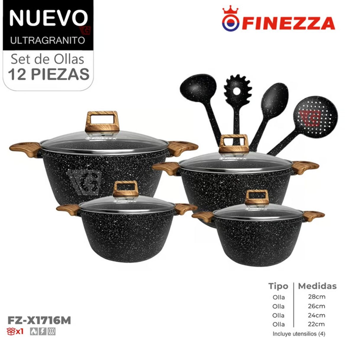 FINEZZA - Juego de Ollas de Finezza Ultragranito FZ-X1716M de 12 Pzs.
