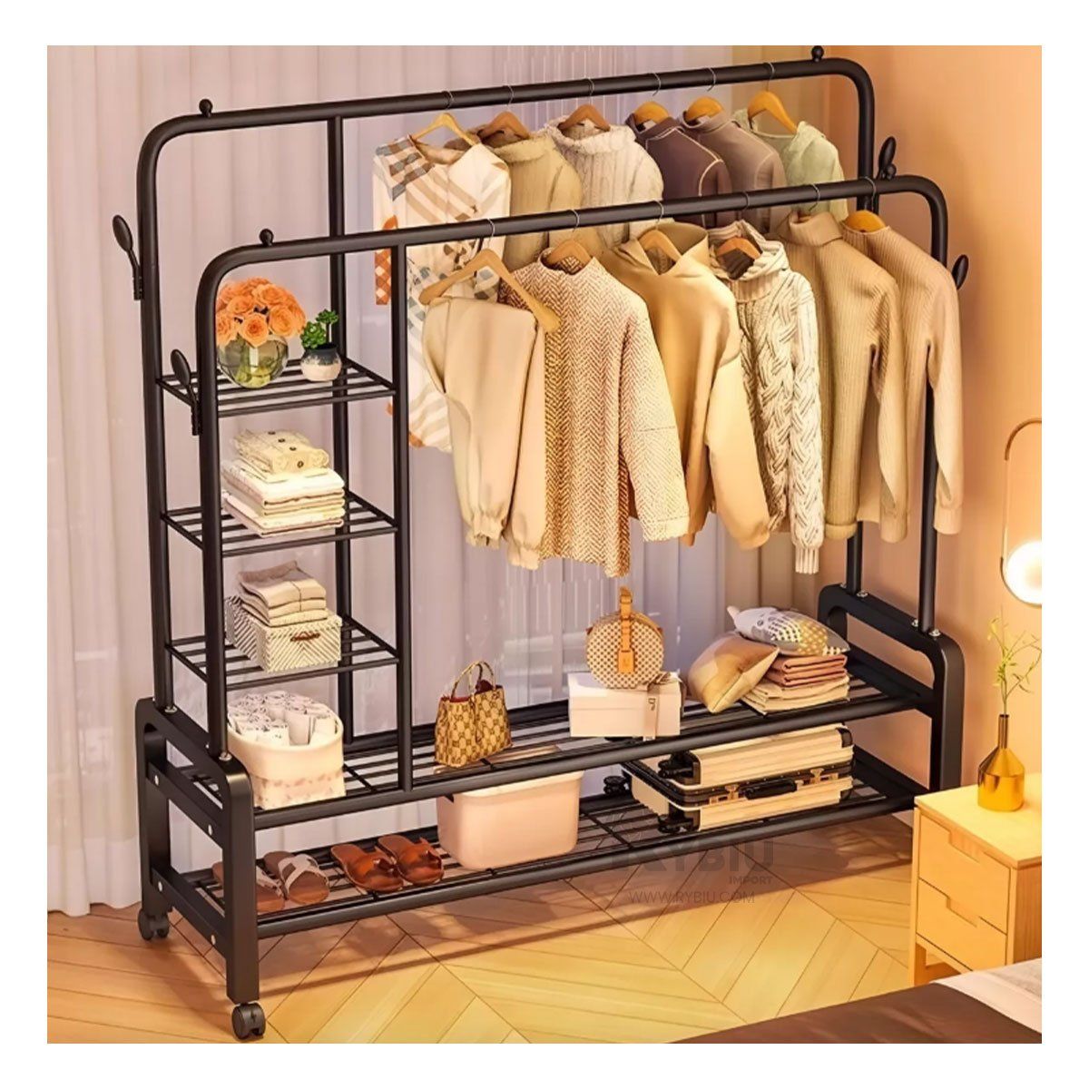 RYBIU IMPORT - Organizador Doble Perfecto para Ropa Negro Y+Gift MiniAgenda