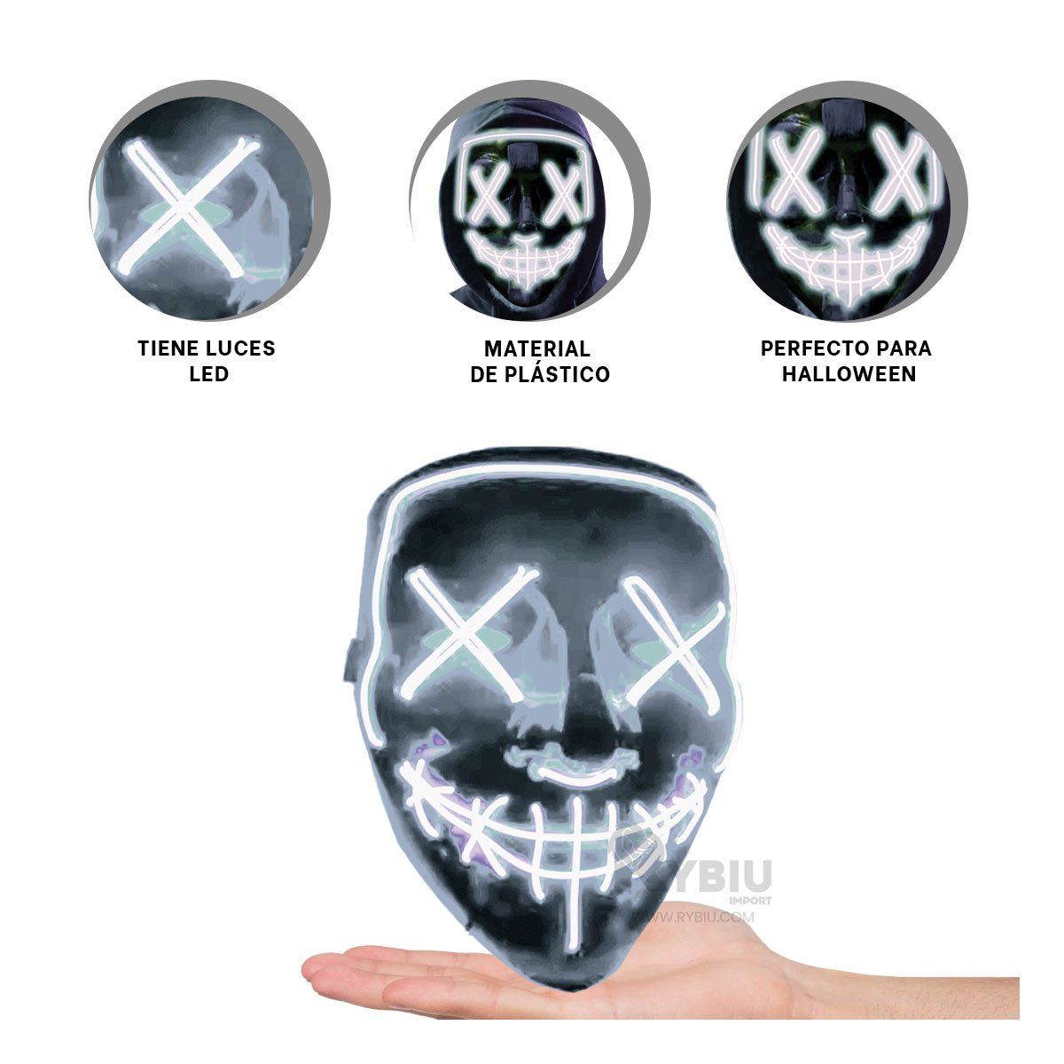 RYBIU IMPORT - Antifaz para Hallowen en Color Blanco Y+Envoltorio de Regalo