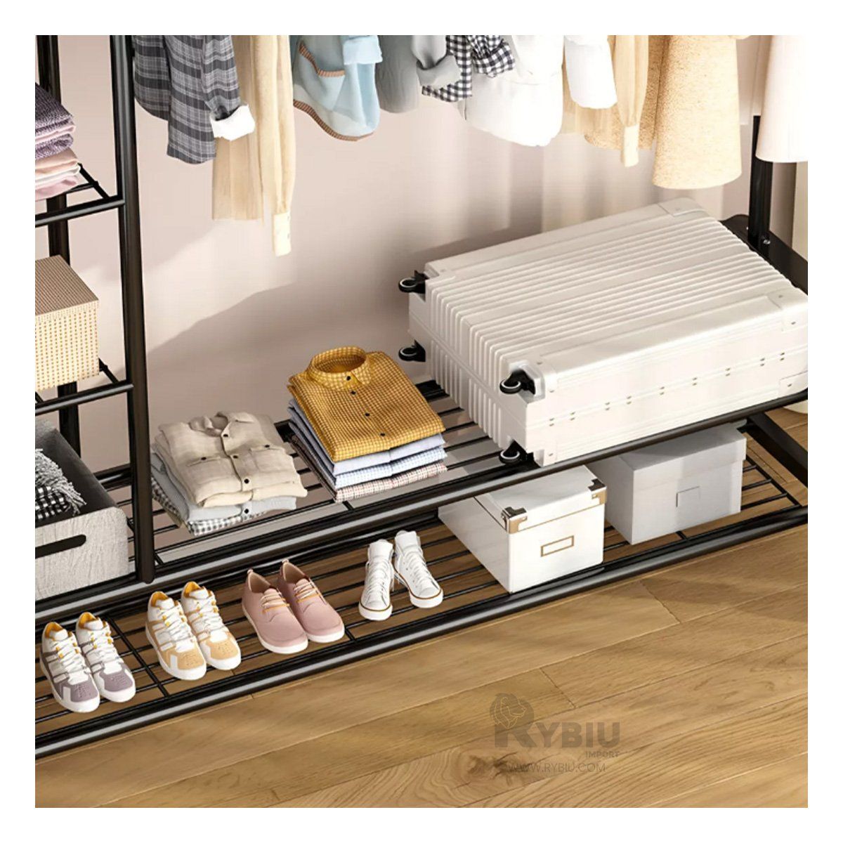 GENERICO - Estante para Prendas Doble con 2N Negro Y+Papel de Regalo