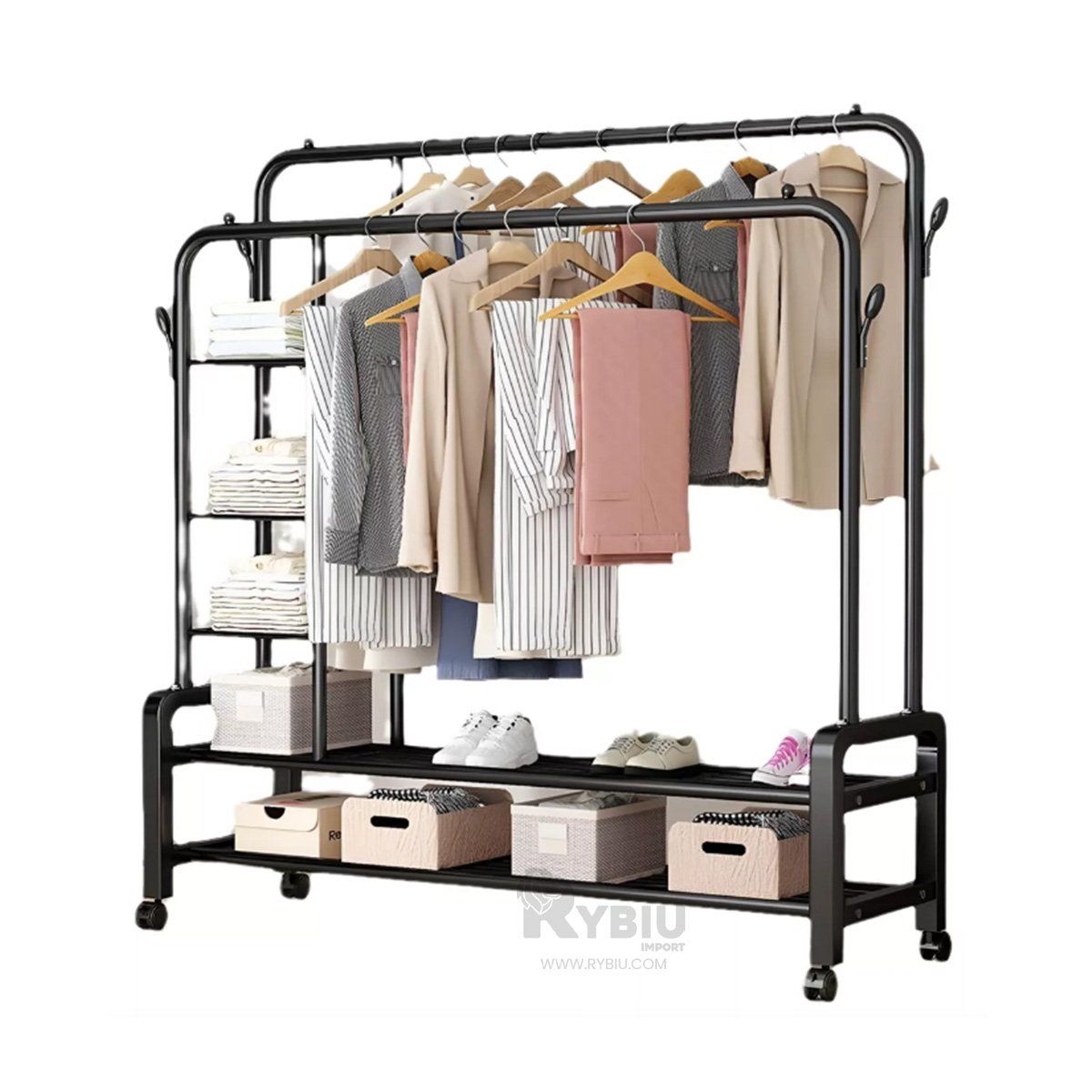 GENERICO - Estante para Prendas Doble con 2N Negro Y+Papel de Regalo