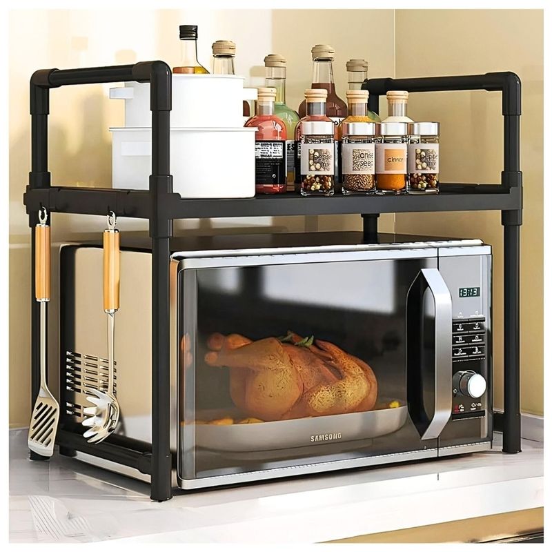 MINARI - Estante Organizador de Microondas 2 Niveles para Cocina Negro 340E