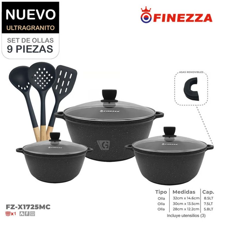 FINEZZA - Juego de Ollas Finezza Ultra granito FZ-X1725MC de 9 Pzas