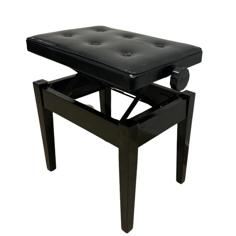 GENERICO - BANQUETA DE BASE DE MADERA  AJUSTABLE, CON COJIN CUERINA COLOR  NEGRO