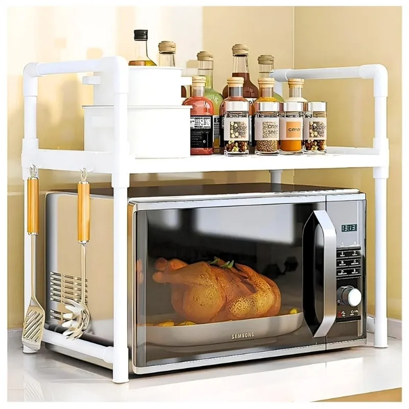 MINARI - Estante Organizador de Microondas 2 Niveles para Cocina Blanco 340E