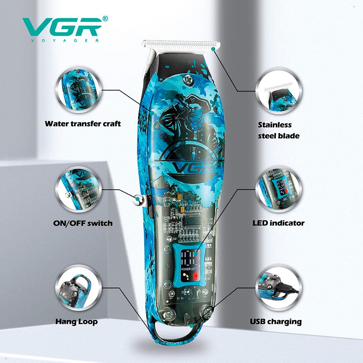 GENERICO - Maquina Corte Cabello VGR V 923 Pantalla Digital Inalambrico