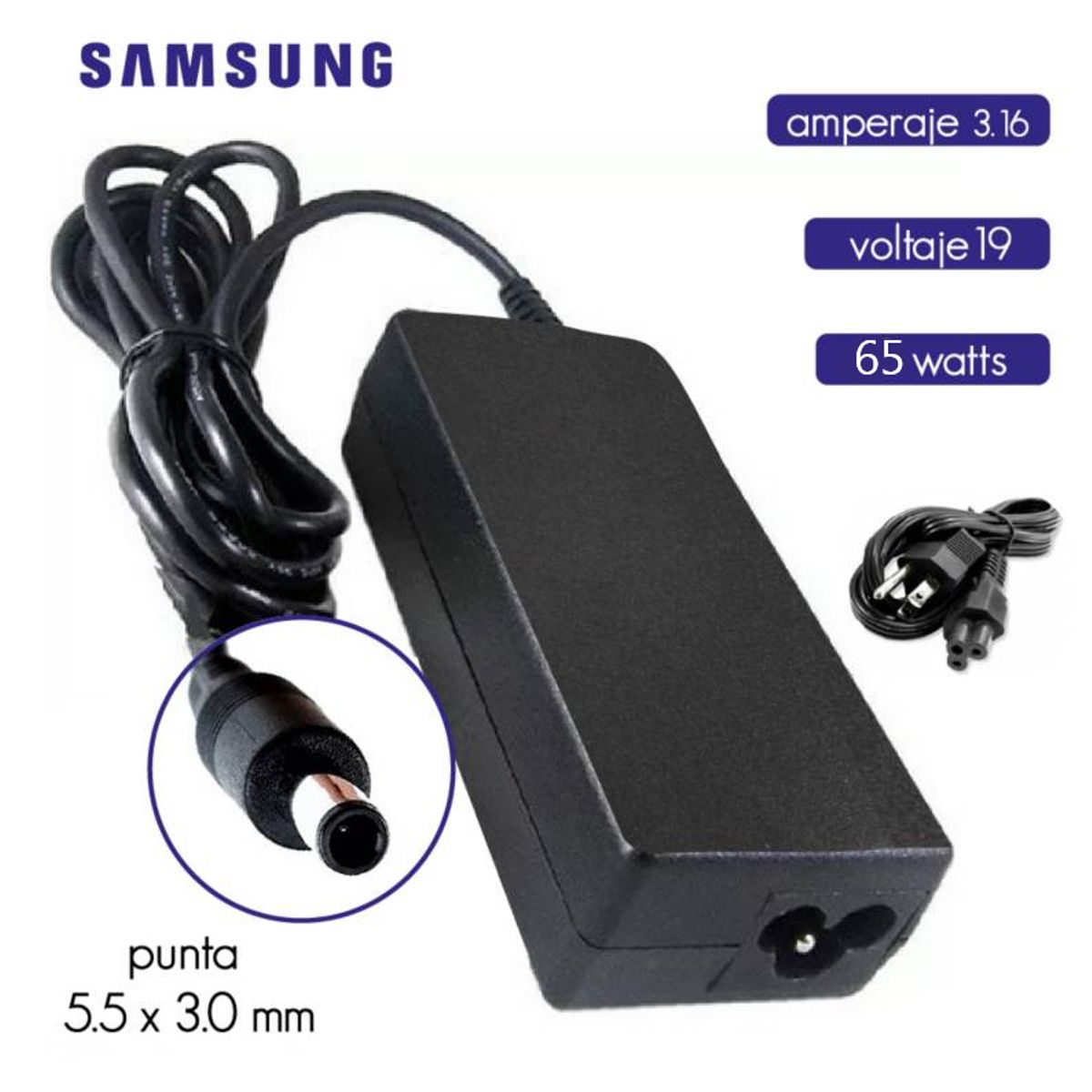 GENERICO - Cargador Genérico Laptop Samsung 19V 3-16A 5-5x3-0mm 65W