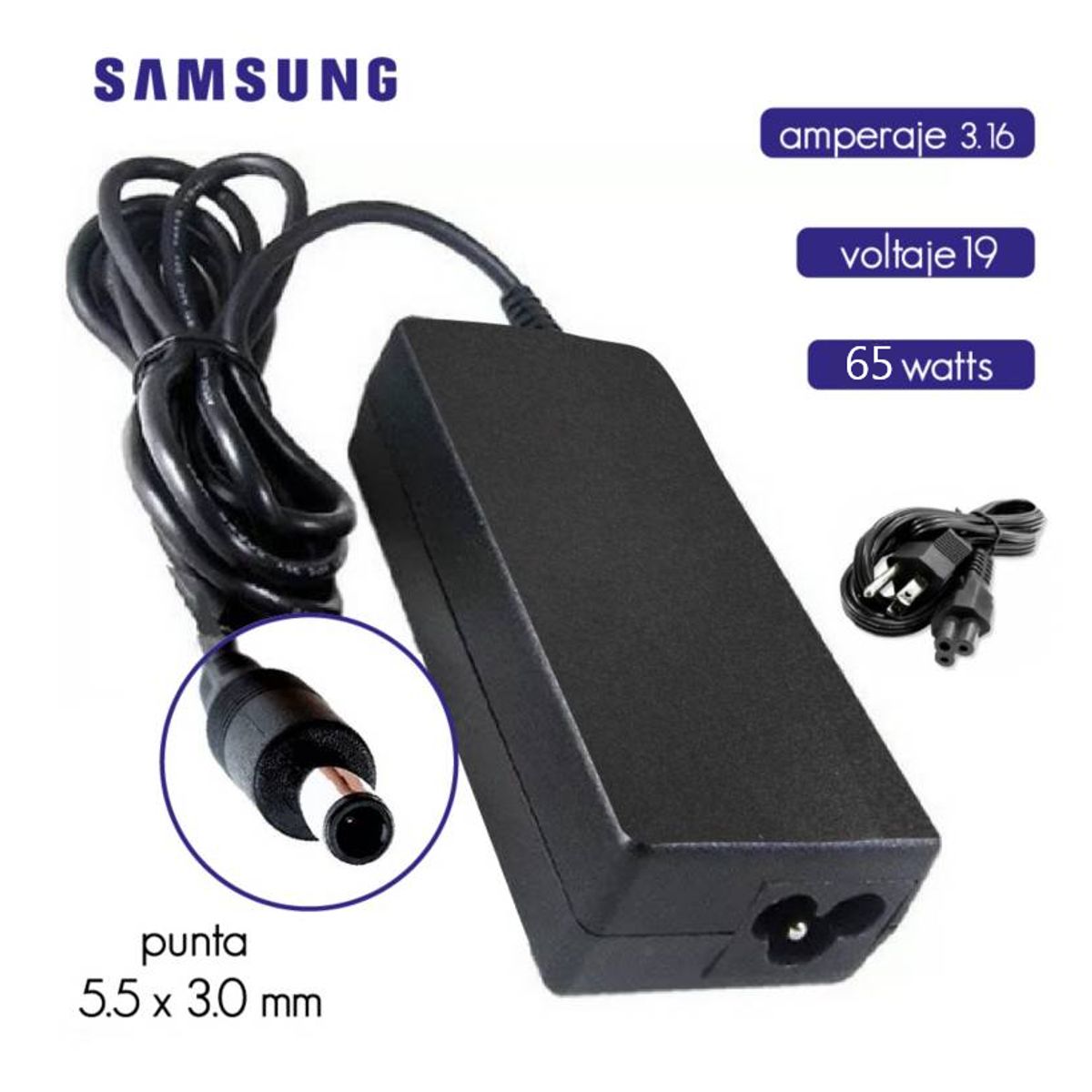 GENERICO - Cargador Genérico Laptop Samsung 19V 3-16A 5-5x3-0mm 65W