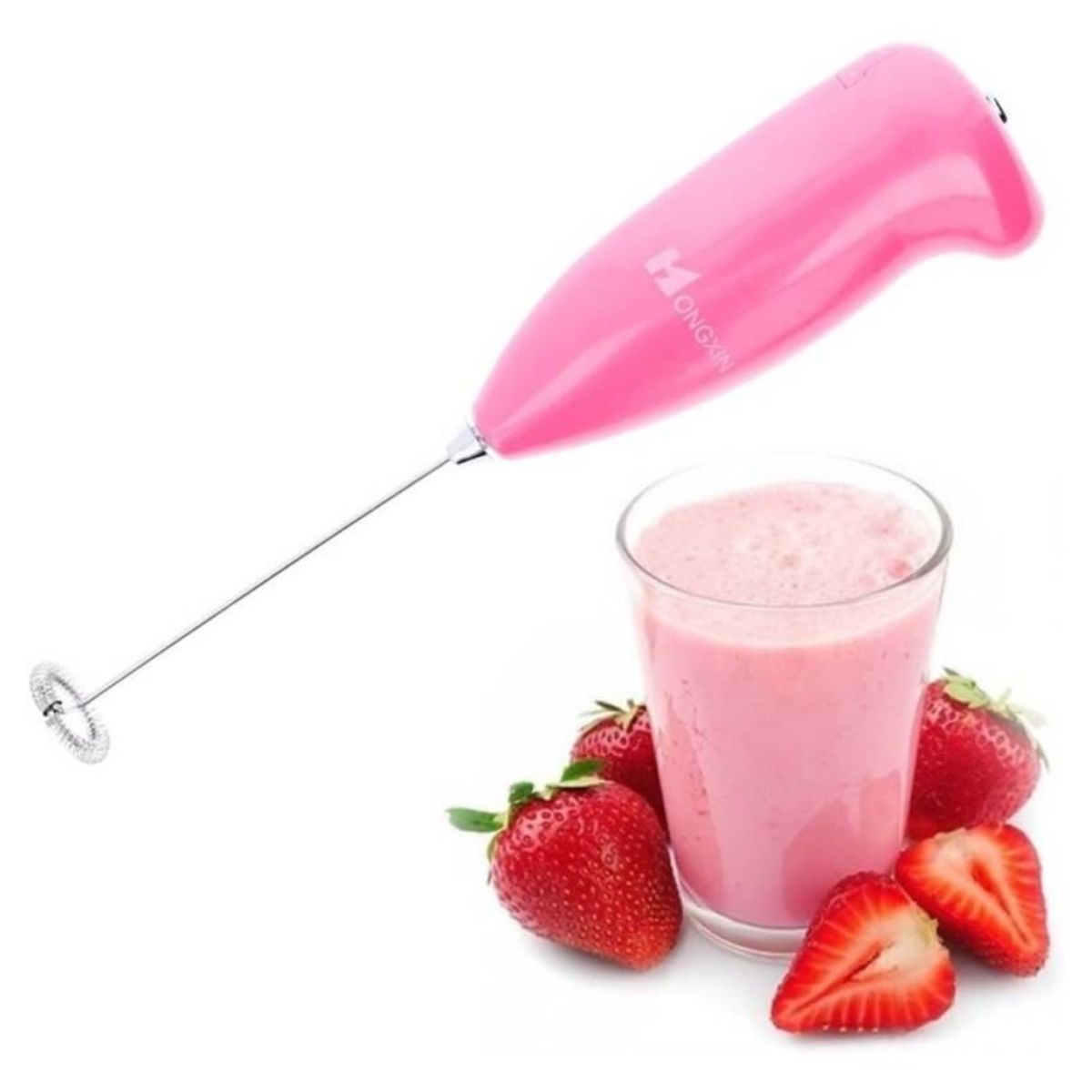 GENERICO - Batidor Espumadera de Cafe Manual Rosado