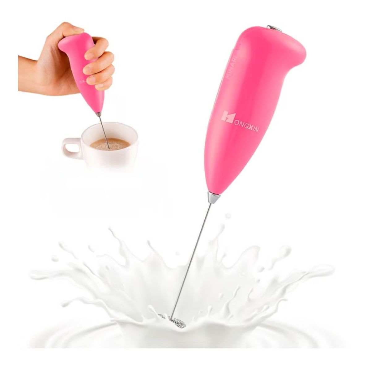 GENERICO - Batidor Espumadera de Cafe Manual Rosado