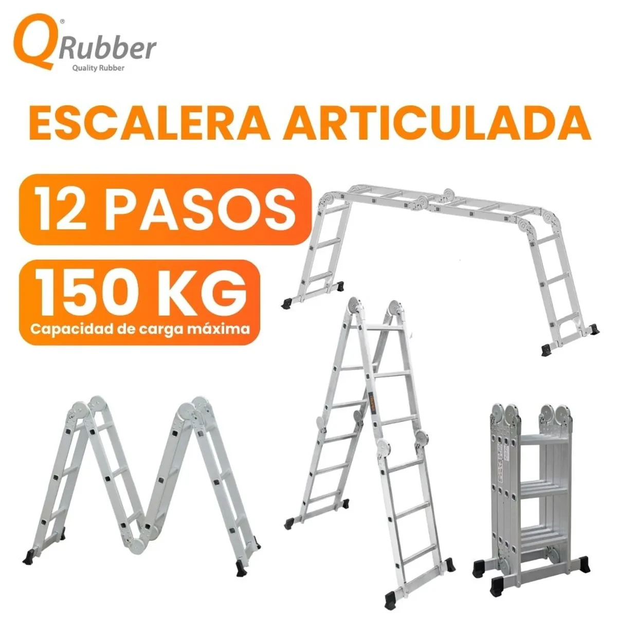 QRUBBER - Escalera multiposición articulada aluminio 12 peldaños 3.5 M - QRubber
