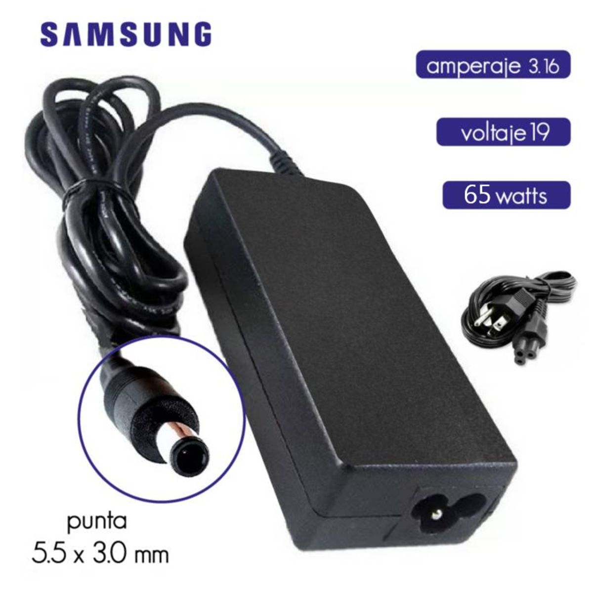 GENERICO - Cargador Genérico Laptop Samsung 19V 3-16A 5-5x3-0mm 65W