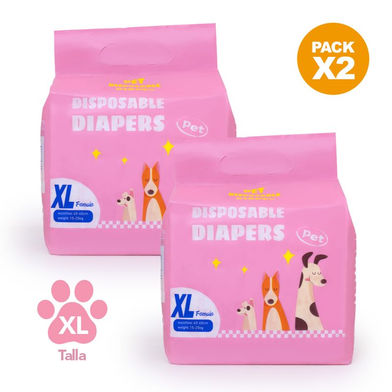 KELLER - Pack x2 Pañales Absorbentes para Perros Hembra Talla XL JP3