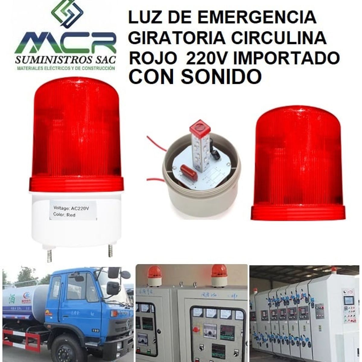 GENERICO - LUZ DE EMERGENCIA CIRCULINA ROJO 220V CON SONIDO IMPORTADO