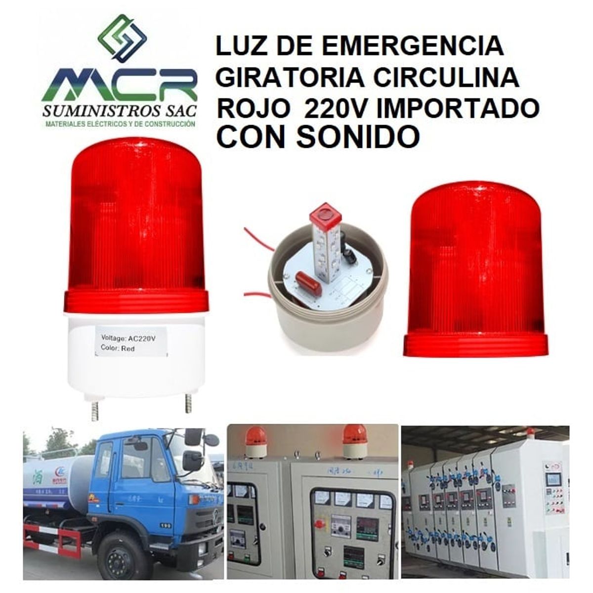 GENERICO - LUZ DE EMERGENCIA CIRCULINA ROJO 220V CON SONIDO IMPORTADO