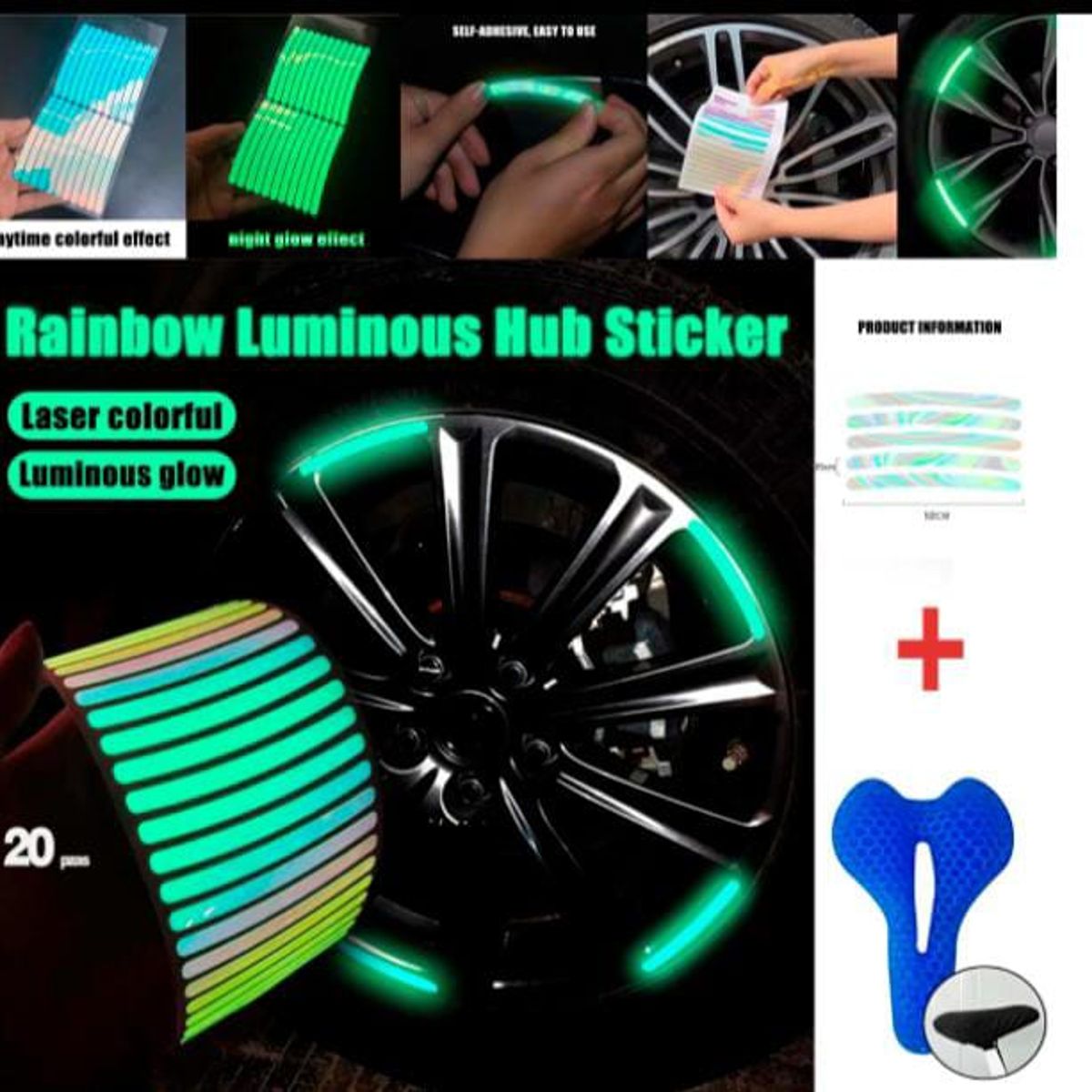 GENERICO - Pegatina Reflectante  para Rueda de Coche+1asiento gel