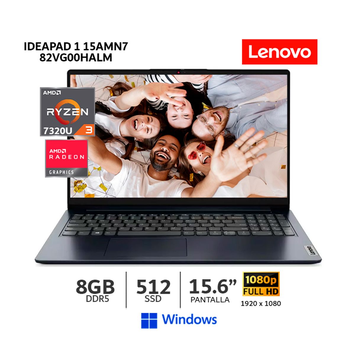 LENOVO - Laptop Lenovo IdeaPad 15AMN7/ Ryzen 3 / Pantalla 15.6/8Gb Ram/ 512Gb SSD/ Wind/ 82VG00HALM