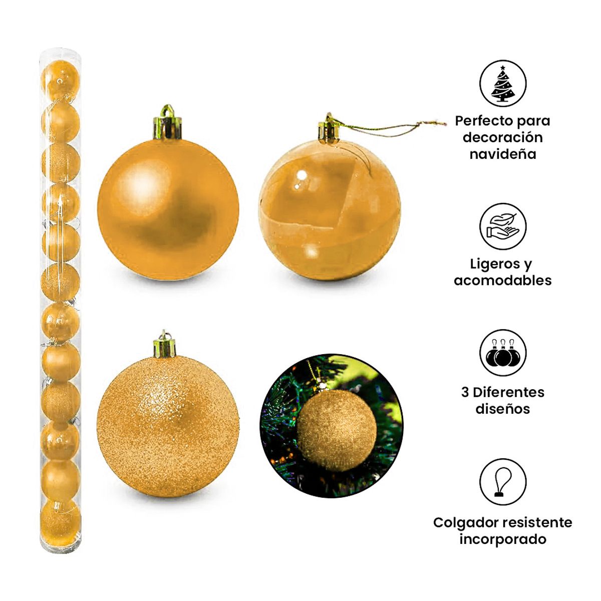 GENERICO - COMBO ARBOL NAVIDEÑO PREMIUM NEVADO 1.80m + 24 BOLAS COBRE + LUCES MU