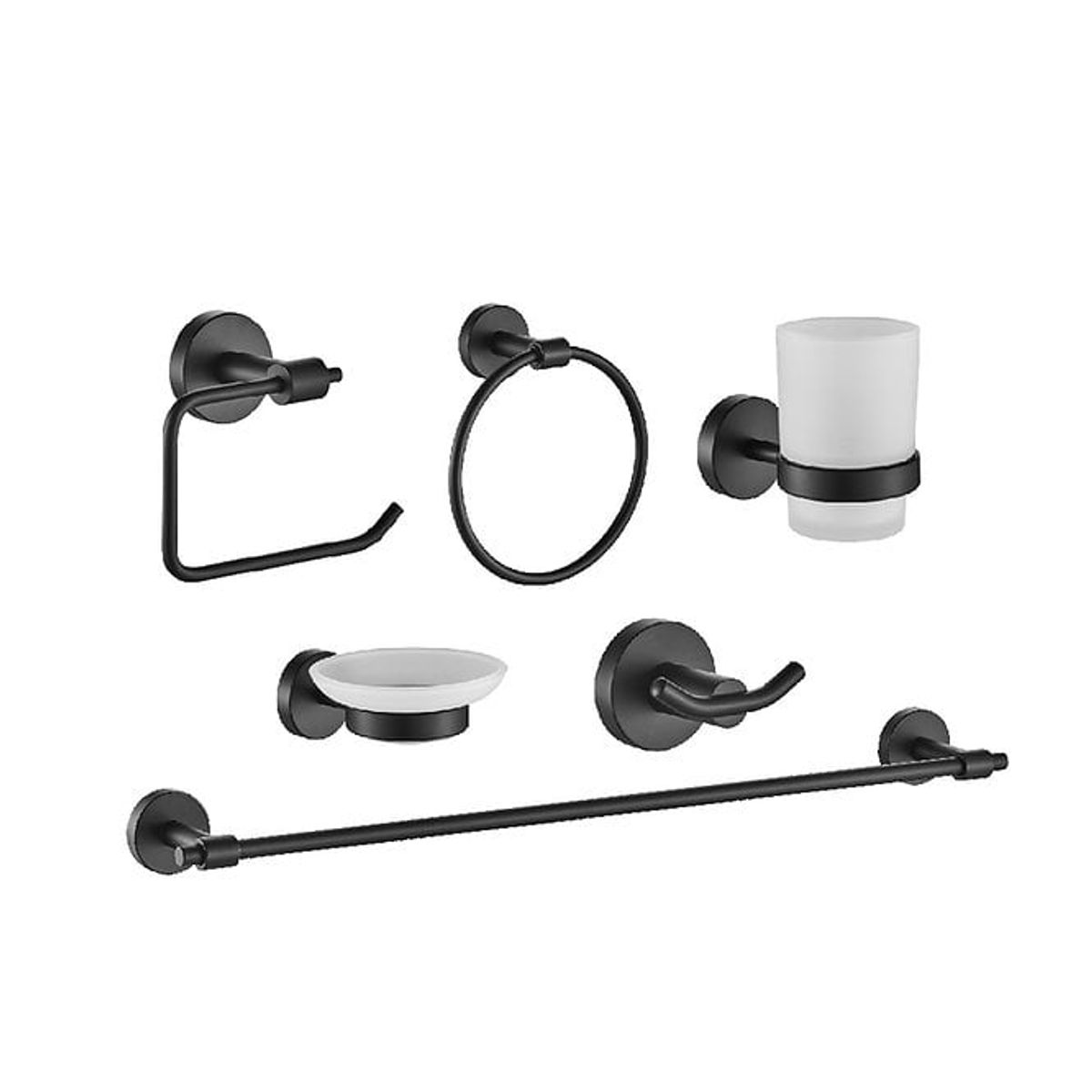 XM - KIT DE BAÑO 6 PIEZAS REDONDO NEGRO 72201