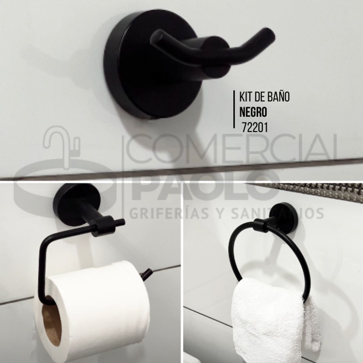 XM - KIT DE BAÑO 6 PIEZAS REDONDO NEGRO 72201