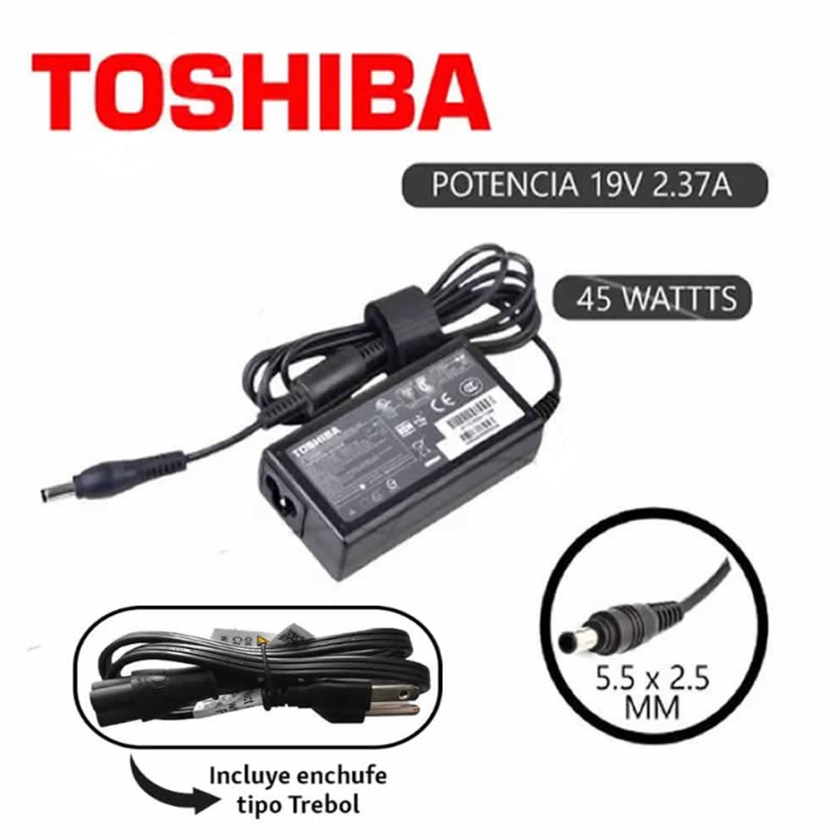 GENERICO - CARGADOR COMPATIBLE TOSHIBA SATELLITE 19V 237A 45W